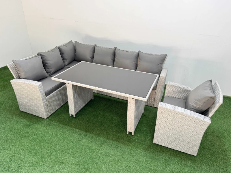 Image of Fimous 7 Seater Wicker Rattan Corner Sofa Sets with Armchair Light Grey Light Grey Unisex