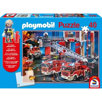 Image of Playmobil: The Fire Department Puzzle & Play Jigsaw Puzzle - 40 Pieces (Includes 1 Figure)