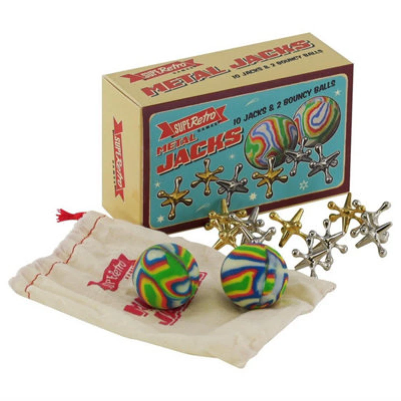Image of Kandy Toys Retro Metal Jacks Game with 10 Jacks and 2 Bouncy Balls Multi