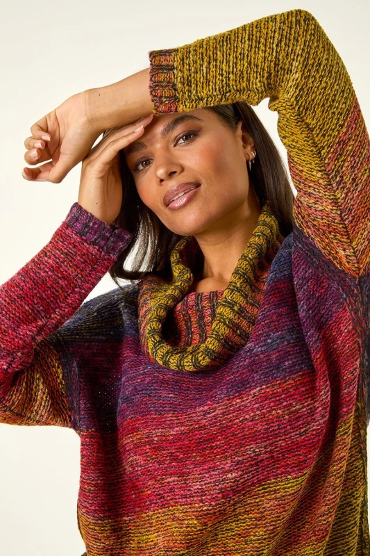Image of Roman Cowl Neck Ombre Longline Jumper Multi female
