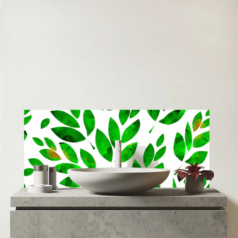 Image of Warren Reed - Designer Watercolor Abstract Leaves Glass Bathroom Splashback in Green Green Unisex