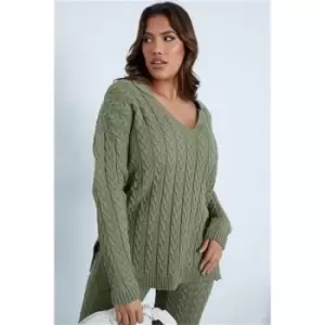 Image of I Saw It First Olive Cable Knit Collared Jumper - Green