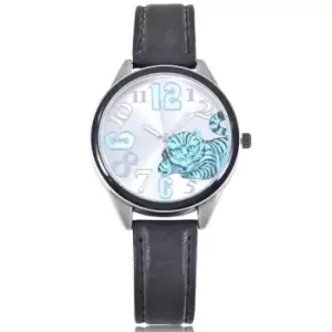 Image of Disney Alice in Wonderland Cheshire Cat Black Metallic Strap Womens Watch