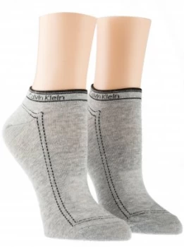 Image of Calvin Klein Waistband logo 2 pair pack trainer socks Grey