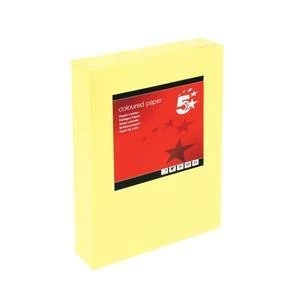 Image of 5 Star A4 Coloured Copier Paper Multifunctional Ream wrapped 80gsm Yellow Pack of 500 Sheets