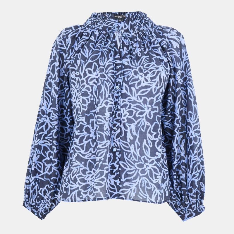 Image of French Connection Womens Anna Long Sleeve Blouse Navy Multi female 8 (XS)