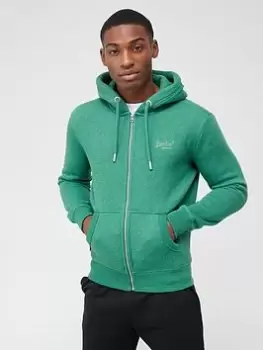 Image of Superdry Vintage Logo Emb Zip Hood - Green Size M Men