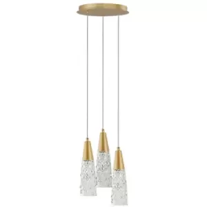 Image of Merano Connecticut 3 Light Cluster Pendant Ceiling Light Brushed Gold Steel, Clear Structured Glass LED G9