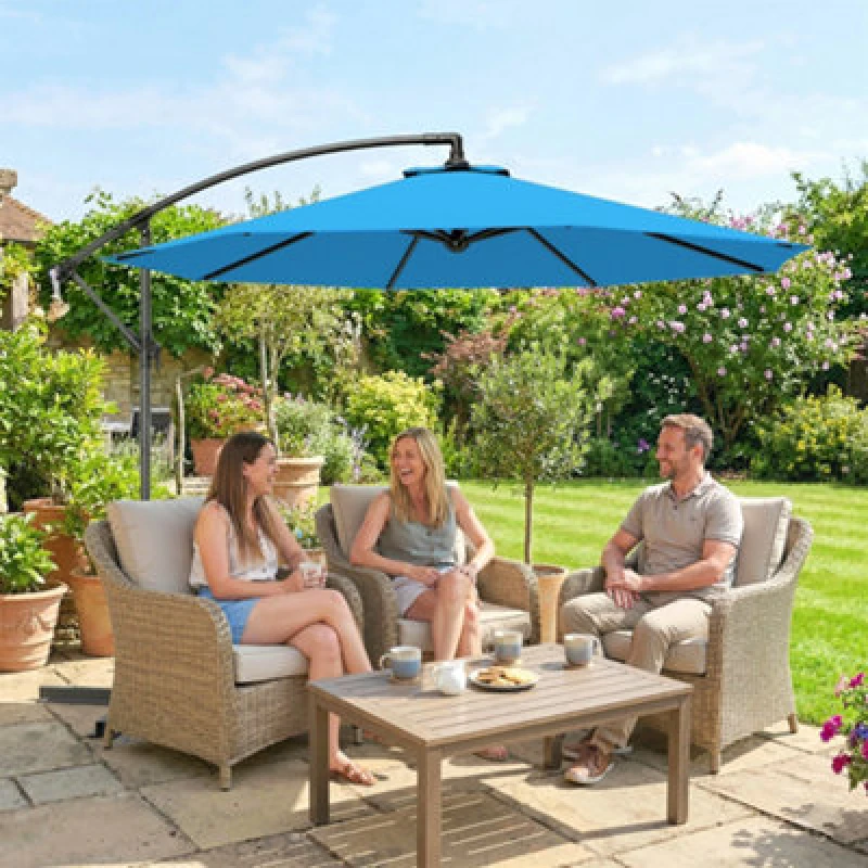 Image of OUTSUNNY 3(m) Banana Parasol Cantilever Umbrella Garden in Blue Size: 3m x 3m Blue Unisex 3m x 3m