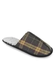 Image of Fur Lined Check Mule Slippers