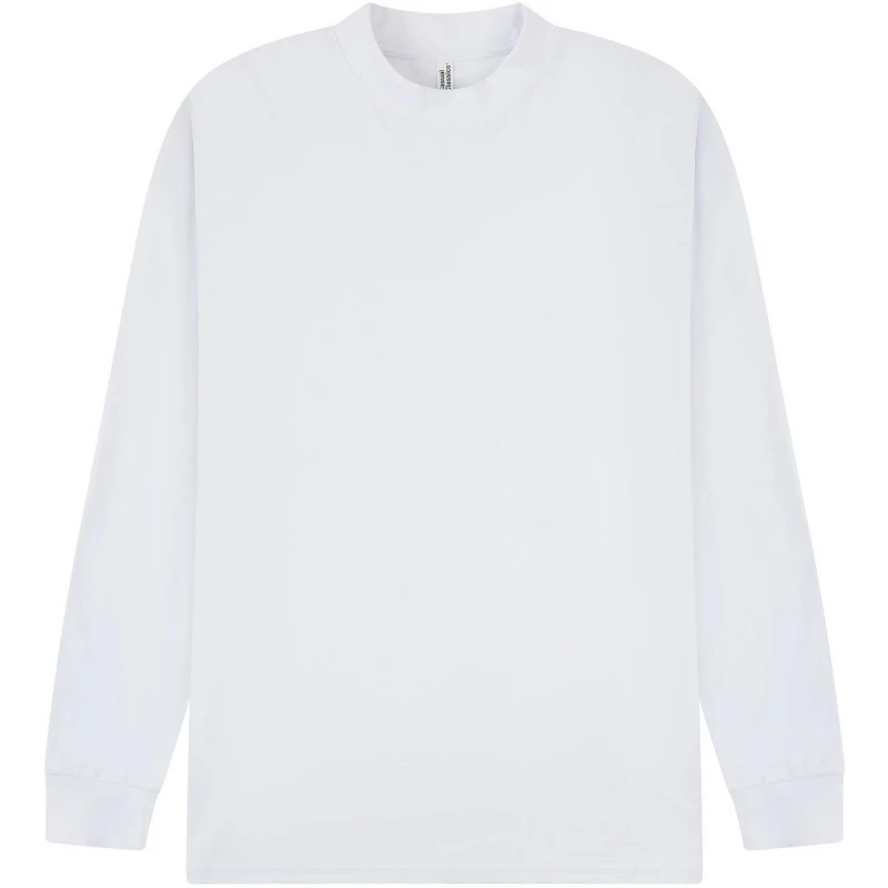Image of Casual Classics Mens Combed Ringspun Cotton Extended Neckline Oversized Long-Sleeved T-Shirt in White Size: XS White Male XS