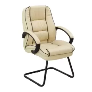 Image of Truro Cantilever Framed Leather Faced Visitors Armchair With Contrasting Piping - Cream