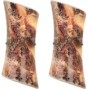 Image of 2 PACK Mosaic Mirror Wall Light Red Brown Glaze Glass Shade Pretty Dimming Lamp