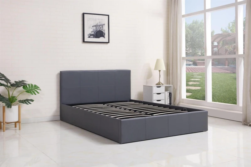 Image of KOSY KOALA Ottoman Storage Bed grey small double 4ft leather and 1 Mattress bedroom furniture Grey