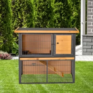 Image of PawHut Wood-metal Rabbit Hutch Elevated Pet House Bunny Cage with Slide-Out Tray Asphalt Openable Roof Lockable Door Outdoor