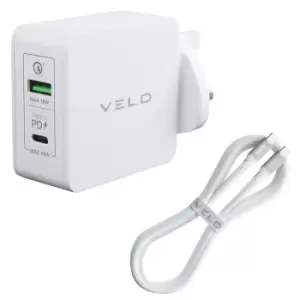 Image of VELD 48W Super-Fast 2 Port Wall Charger + 1.5m Type-C to Type-C 60W Cable