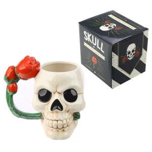 Image of Skull and Rose Shaped Handle Ceramic Mug