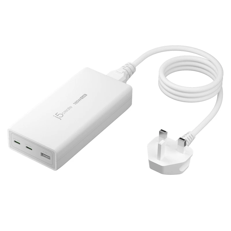 Image of j5 create j5create JUP37185W 185W GaN PD 3.1 USB-C 3-Port Charger-UK, Black JUP37185W-FN