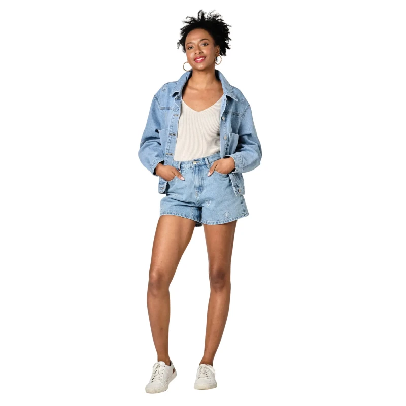 Image of F.A.M. Paris Womens oversized denim jacket F.A.M. Paris Vicky Embro Bleu Female S