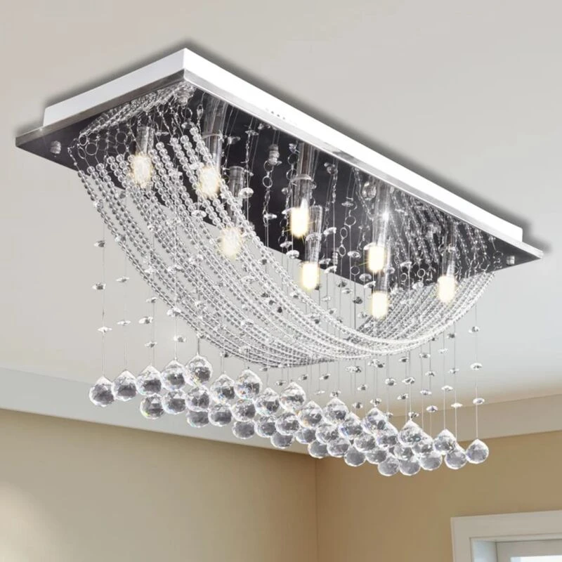 Image of VIDAXL Vidaxl - White Ceiling Lamp with Glittering Glass Crystal Beads 8 x G9 29cm 8718475891475