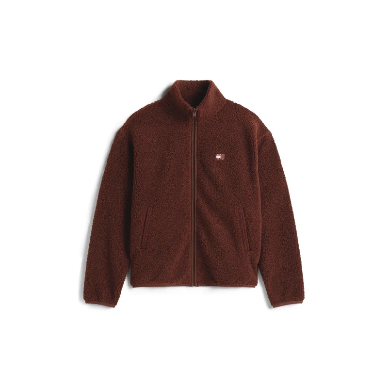 Image of Tommy Jeans Mens Full Zip Teddy Hoodie Rich Brown male M