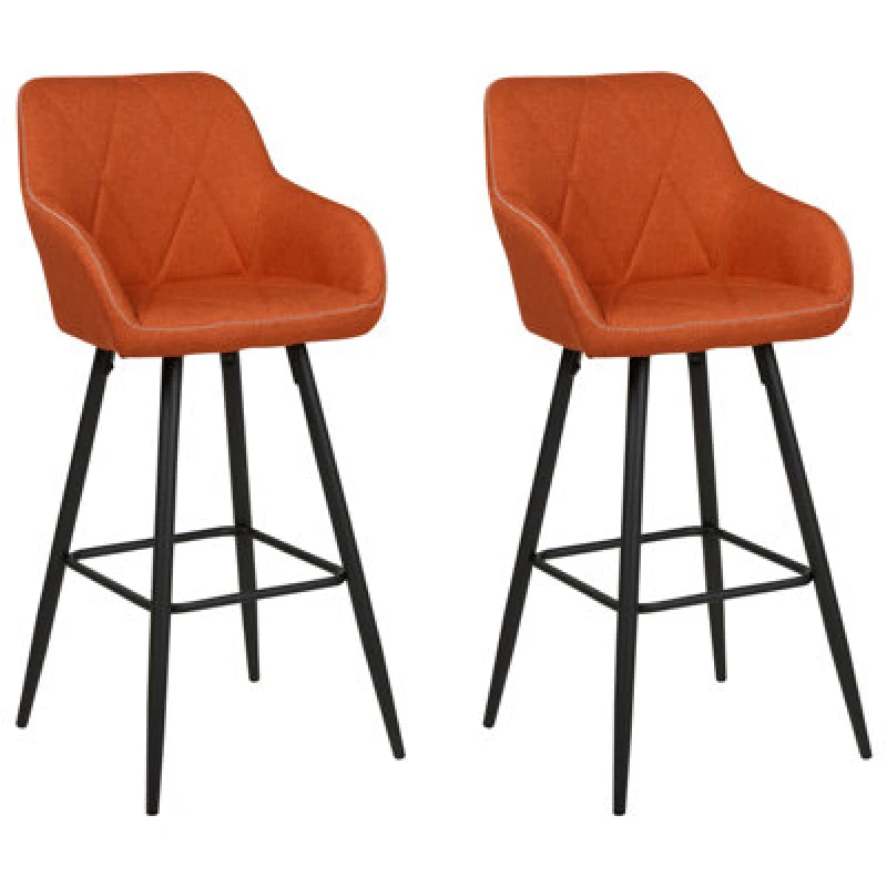 Image of Beliani Set Of 2 Bar Chairs Darien Orange