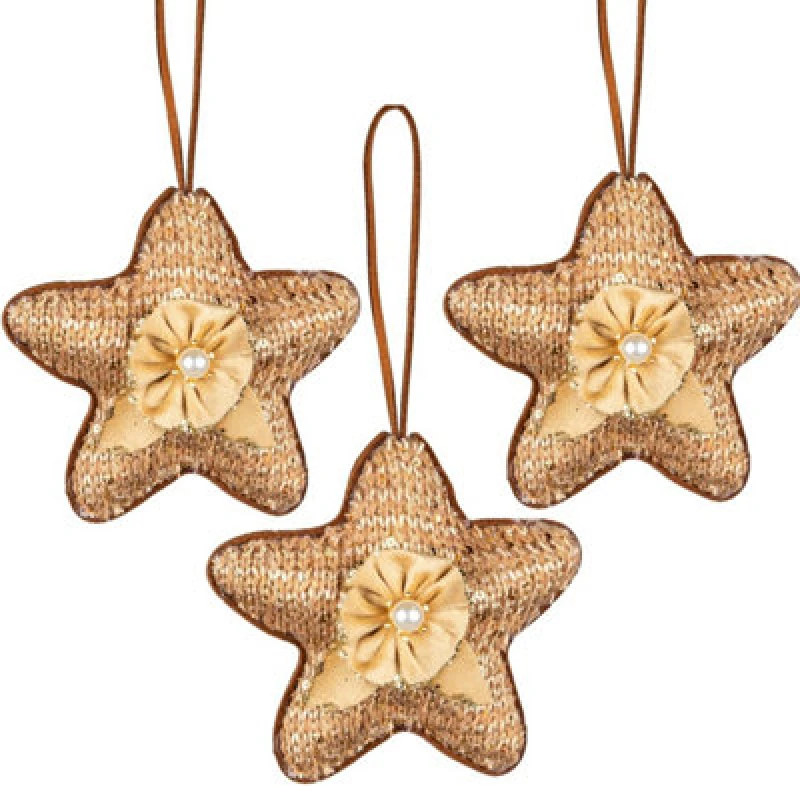 Image of Shatchi Gold Jute Star 12Cm - Christmas Tree Hanging Decorations Ornaments Themed,3Pcs