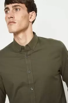 Image of Mens Regular Fit Khaki Long Sleeve Oxford Shirt