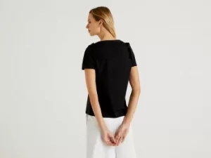 Image of Benetton, T-Shirt In 100% Cotton With Rouches, taglia XS, Black, Women