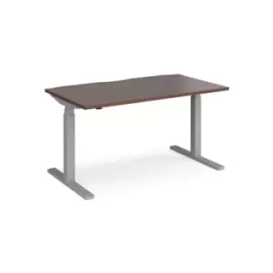 Image of Height Adjustable Desk Rectangular Desk 1400mm Walnut Tops With Silver Frames 800mm Depth Elev8 Touch