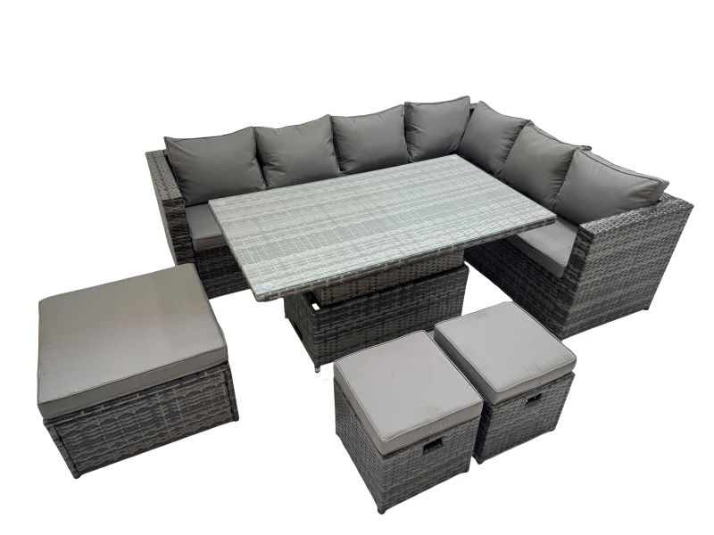 Image of Fimous 9 Seater Rattan Corner Sofa Sets with 3 Footstools Dark Grey Mixed Dark Grey Unisex