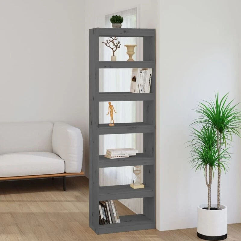 Image of VIDAXL Book Cabinet/Room Divider Grey 60x30x199.5cm Solid Wood Pine Vidaxl 8720286608807