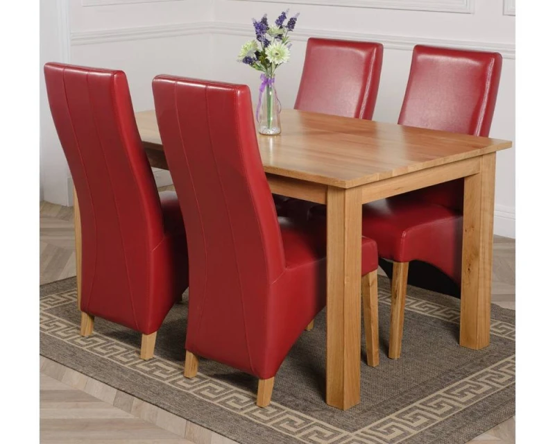 Image of Thats Furniture Oslo 150 x 90cm Medium Oak Dining Table & 4 Lola Leather Chairs in Red Red Unisex 150 x 90 cm