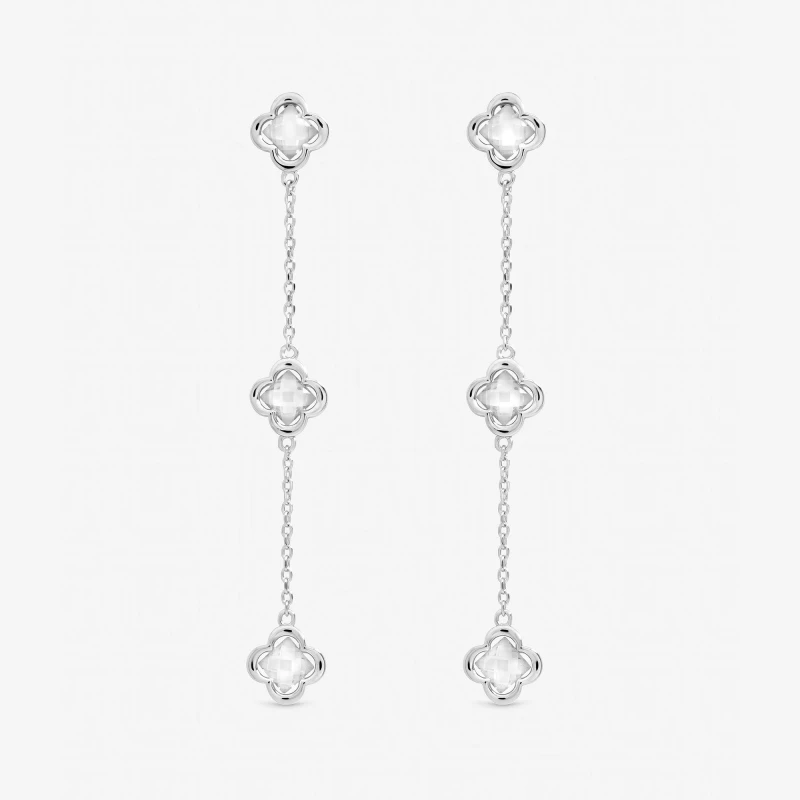 Image of Inicio Sterling Silver Plated Crystal Clover Earrings Silver female One Size