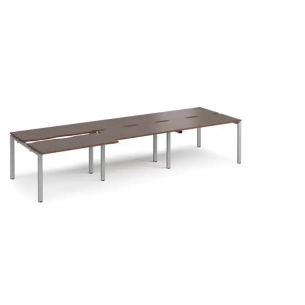 Image of Adapt Bench Desk 6 Person Rectangular Desks 3600mm With Sliding Tops Walnut Tops With Silver Frames 1200mm Depth Adapt Walnut STE3612-S-W