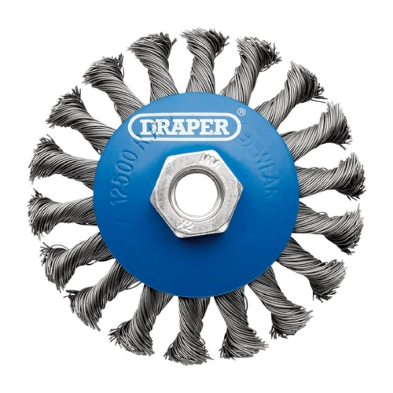 Image of Draper Steel Bevelled Twist-Knot Wire Wheel Brush, 100mm, M14 8062