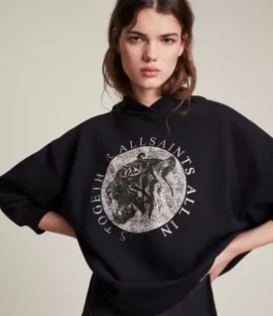 Image of AllSaints Womens Lia Jen Hoodie, Black, Size: M