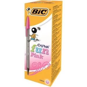 Image of Bic Cristal Fun Ballpoint Pen 1.6mm Tip 0.6mm Line Lime Pink 1 x Box of 20 Pens