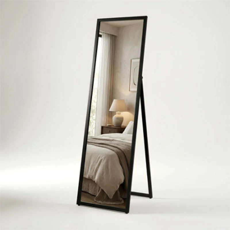 Image of Harbour Housewares Square Full-Length Mirror - 137Cm X 35.5Cm - Black - Large Tall Freestanding Mirror For Bedrooms & Hallways