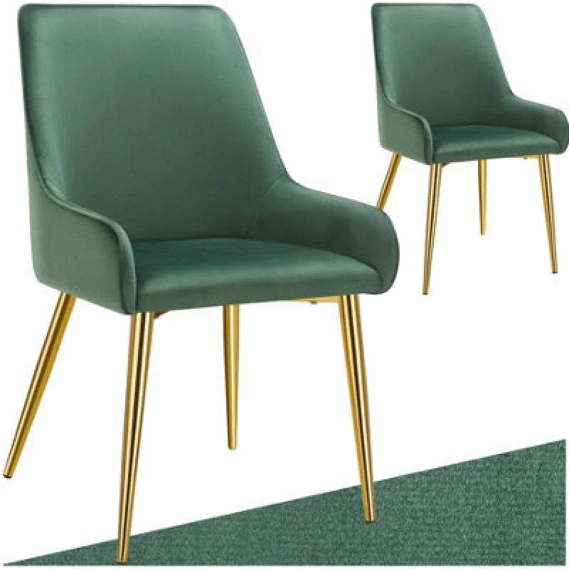 Image of Tectake Set Of 2 Dining Chair Avane - Velvet Look, Padded Armchair, High Backrest And Armrests - Green