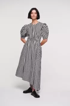Image of Harlin Curve Sleeve Gingham Dress, Black Gingham / UK 6