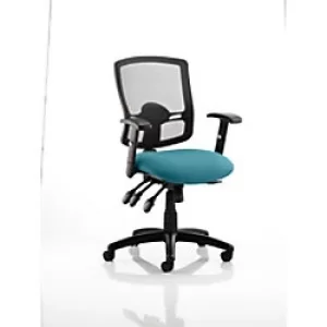Image of Dynamic Basic Tilt Task Operator Chair Height Adjustable Arms Portland III Black Back, Maringa Teal Seat Without Headrest Medium Back