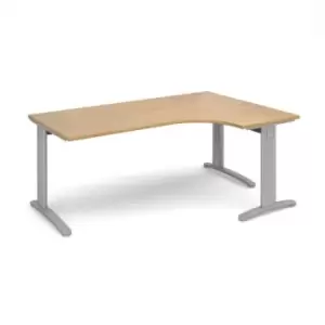 Image of Office Desk Right Hand Corner Desk 1800mm Oak Top With Silver Frame 1200mm Depth TR10 TDER18SO
