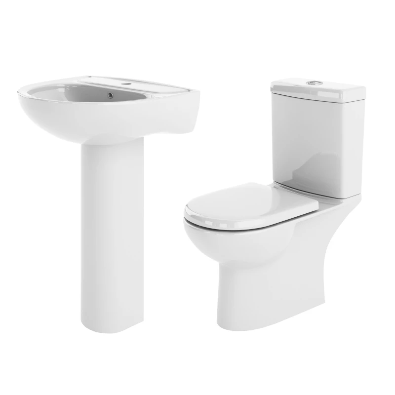 Image of Balterley Compact Toilet Pan and Cistern Soft Close SeatBasin Full Pedestal White