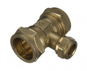 Image of Wickes Brass Compression Reducing Tee - 22 x 15 x 15mm