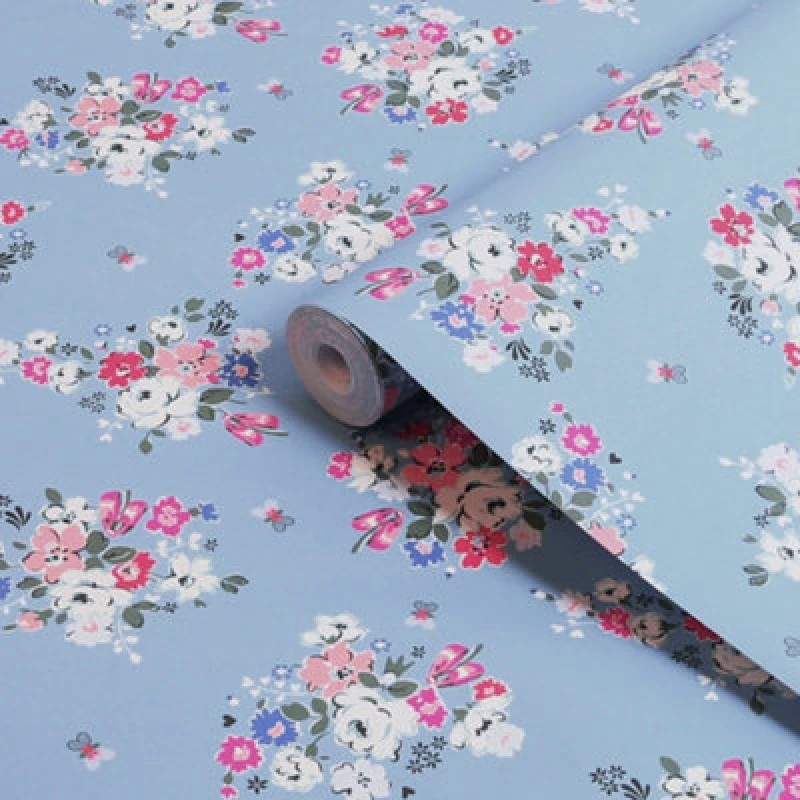 Image of Cath Kidston Clifton Floral Blue Floral Wallpaper Wallpaper One Size Blue 71743318000