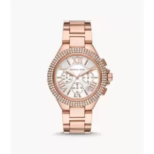 Image of Michael Kors Womens Camille Chronograph Rose Gold-Tone Stainless Steel Watch - Rose Gold