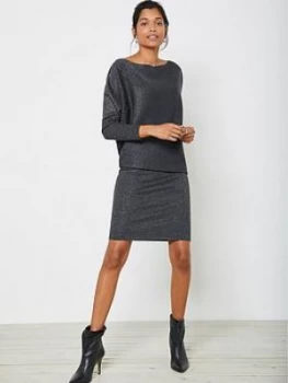 Image of Mint Velvet Metallic Batwing Off The Shoulder Dress - Charcoal
