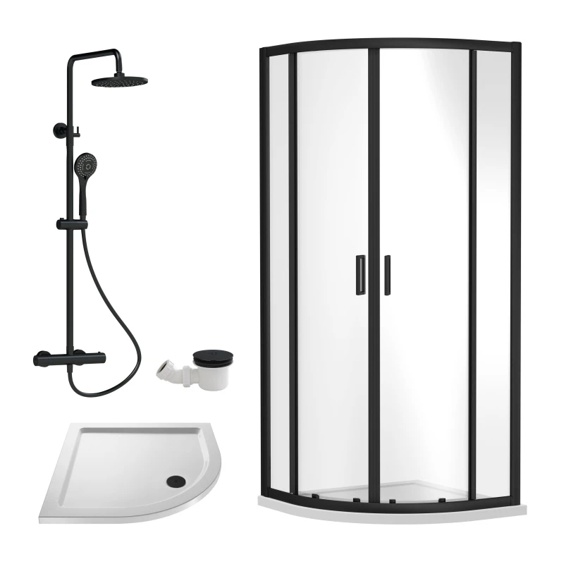 Image of Balterley Ruwa Quadrant Bundle: Door, Tray, Round Kit Waste 900mm White/Chrome in Black Unisex