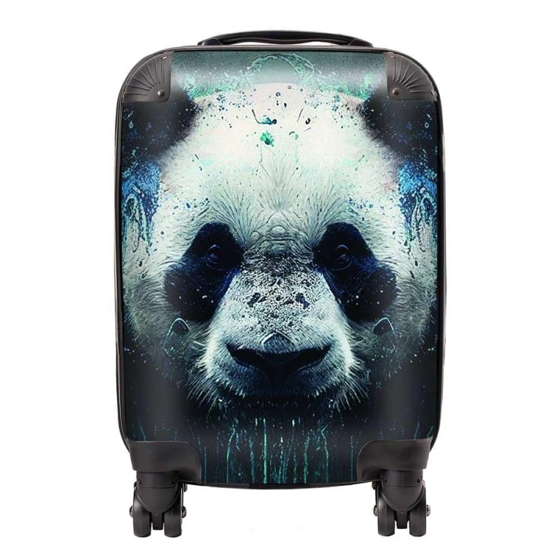 Image of Warren Reed - Designer Panda Face Splashart Dark Background Suitcase in Blue Size: Medium Blue Unisex Medium